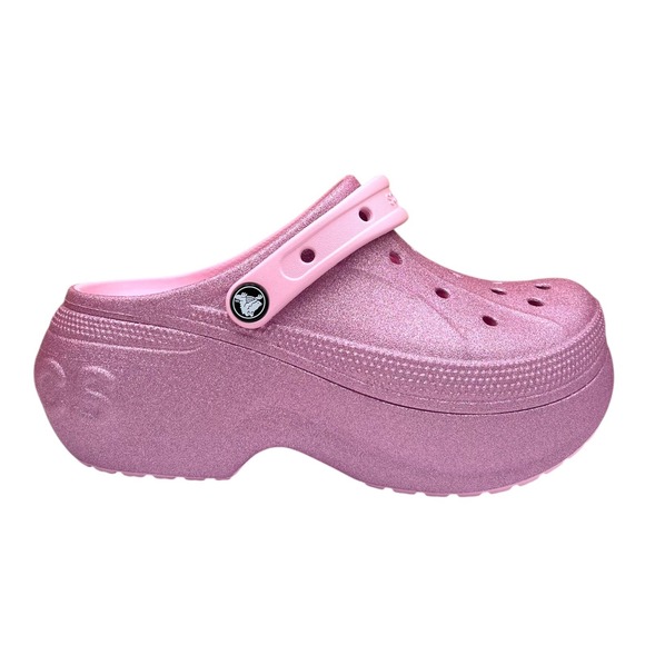 Crocs Womens Mega Wedge Platform Clog Size 7 Rose Glitter Slip-on Water Friendly - Picture 4 of 14